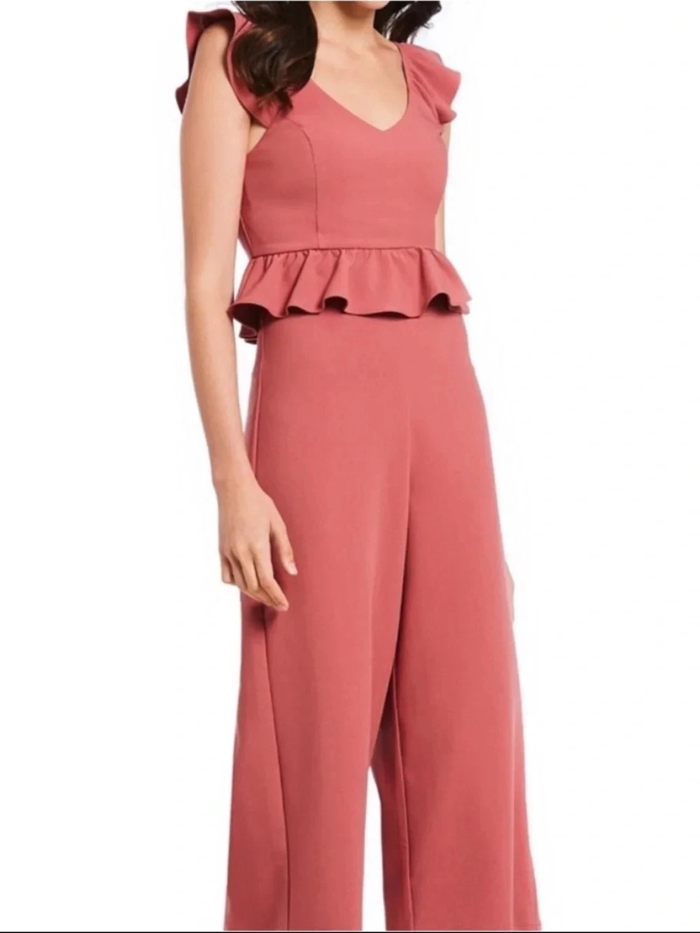 Gianni Bini  medium NWT Ruffle peplum straight wide leg jumpsuit Lady Luck mauve